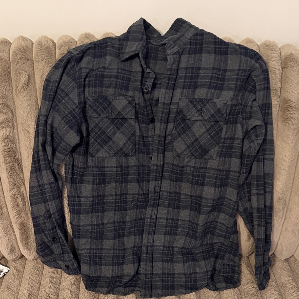 Men's Grey Plaid Button-Up Shirt
